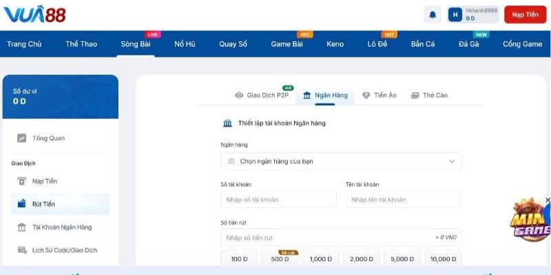 Chọn phương thức rút tiền, nhập thông tin theo form hướng dẫn