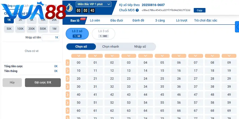 Siêu tốc MD5 VUA88 có tính “xanh chín” cao